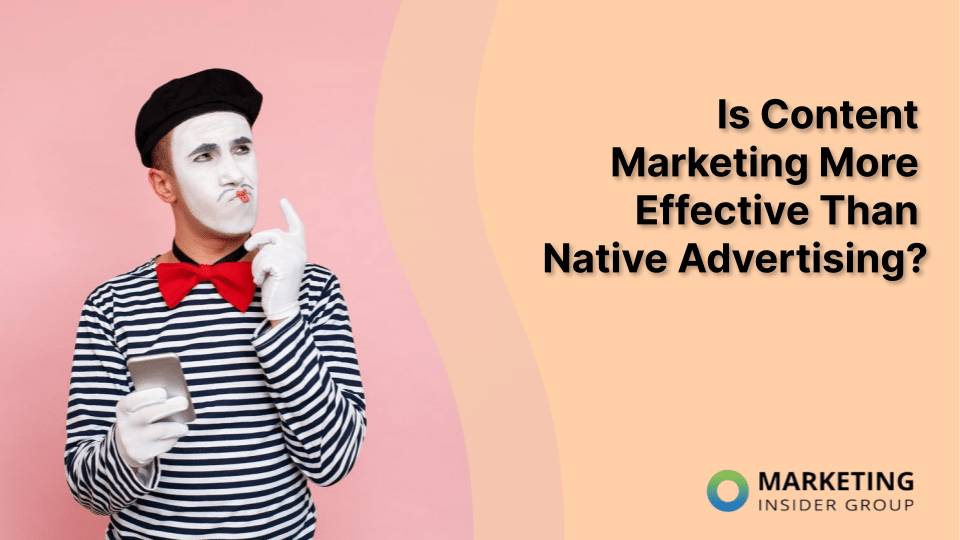 mime in striped sweater thinking about content marketing vs. native advertising