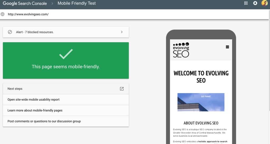 graphic shows example of Google’s Mobile-Friendly Test