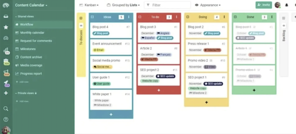 graphic of Hubspot content calendar example