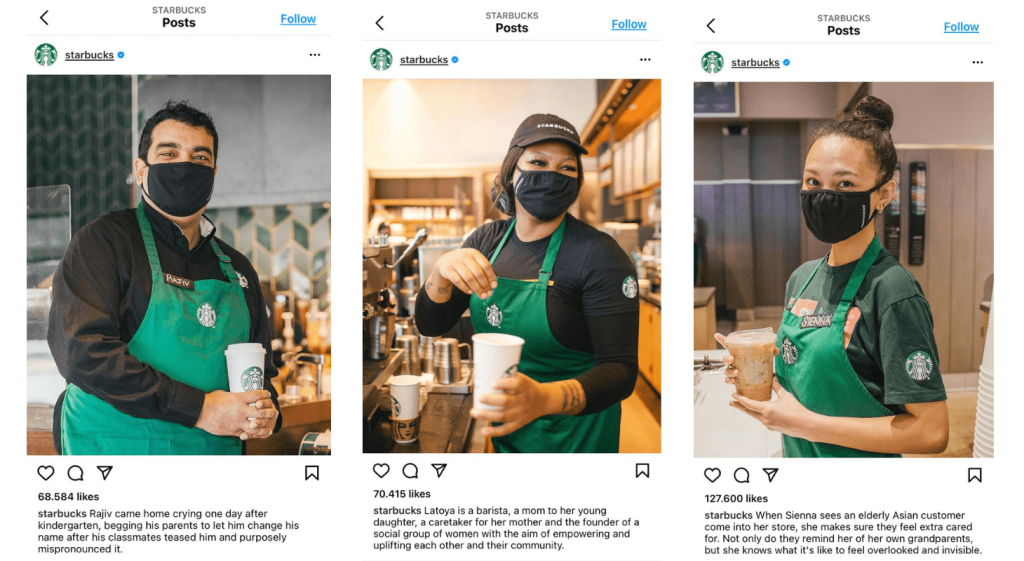 screenshots of Starbucks instagram posts as an example of great social media marketing