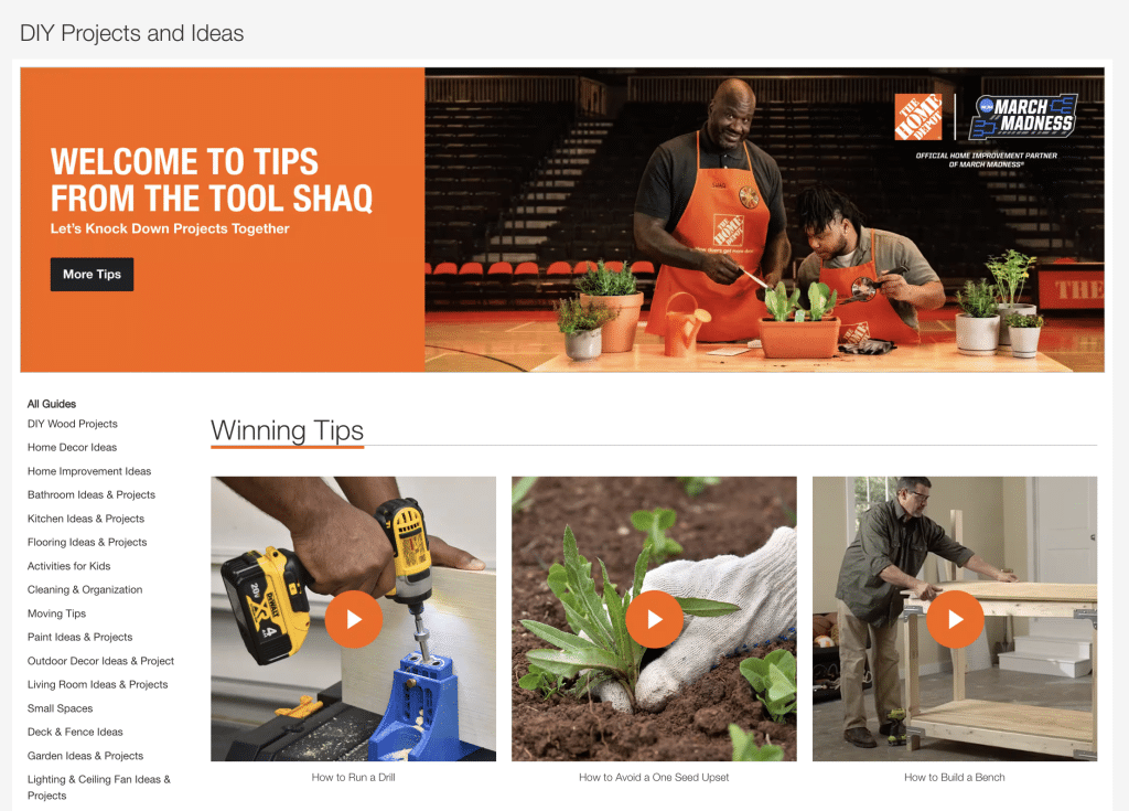 screenshot shows homepage of Home Depot’s blog as an example of one of the best company blogs