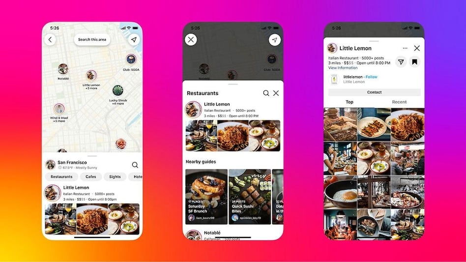 graphic shows screenshots Instagram Maps as an example of social media seo