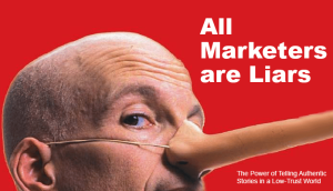 image of seth godin with a pinochio nose from his book all marketers are liars
