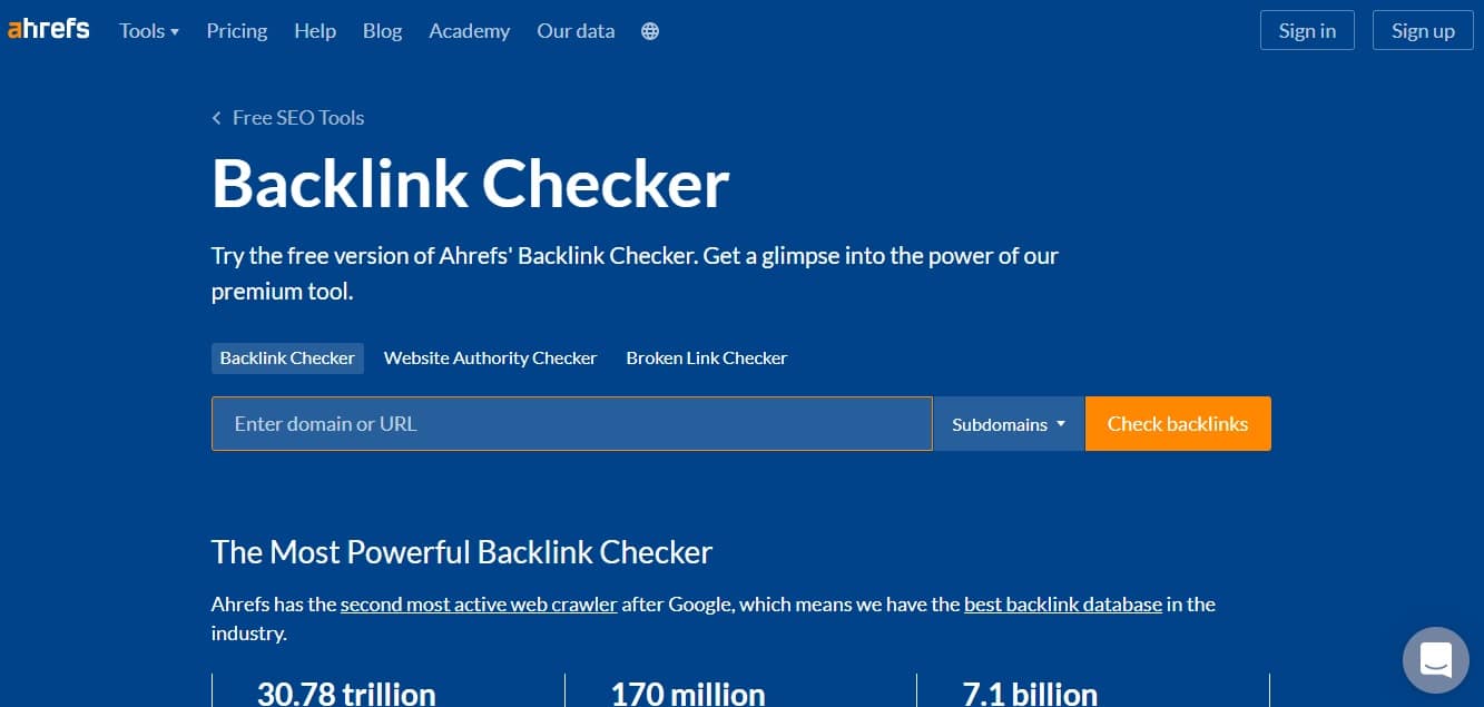 Ahref’s free backlink checker enables you to find all backlinks earned from your site.