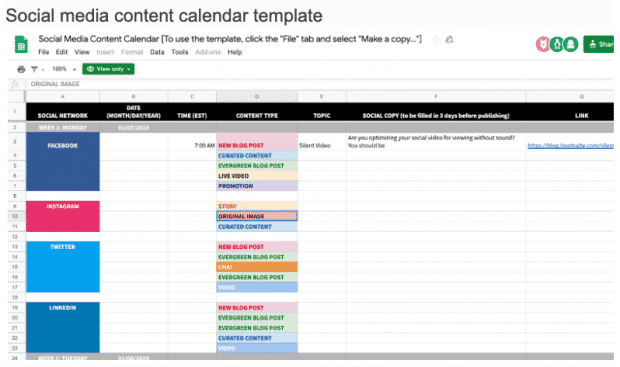 hootsuite editorial calendar template