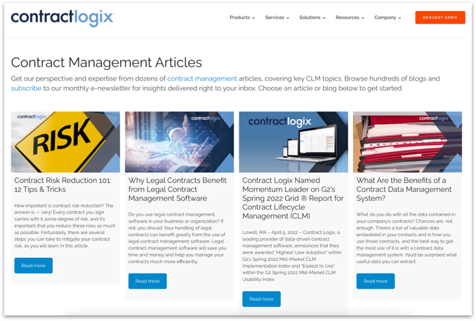 Content marketing articles on the Contract Logix website.