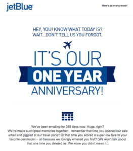 JetBlue Anniversary Email