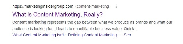 Marketing Insider Group’s brand name does not appear on SERP listings for blog posts.