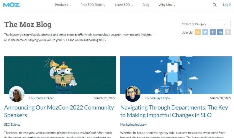 Moz blog homepage