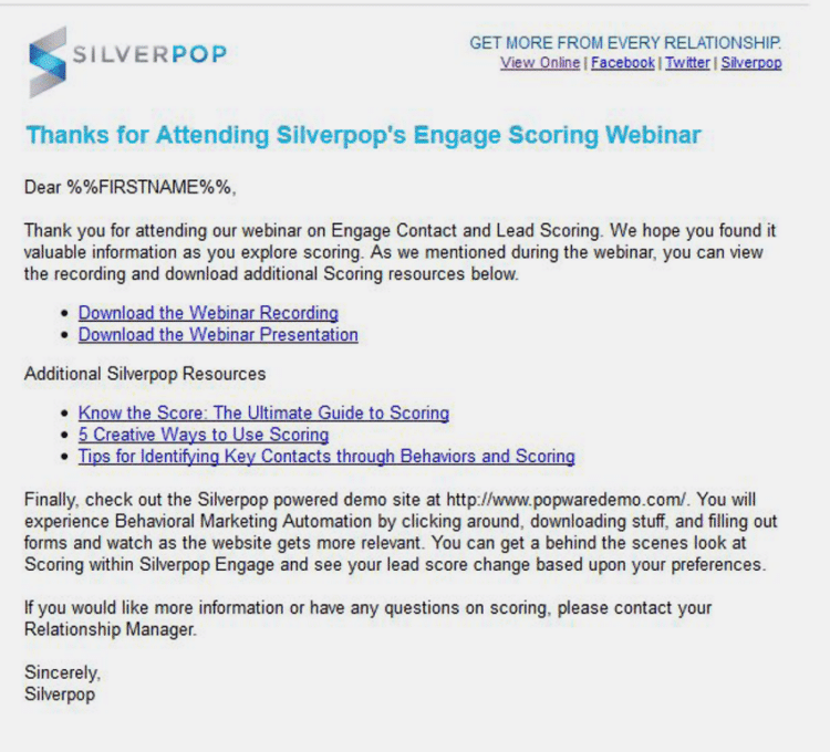 Silverpop’s follow-up letter is a crucial part of webinar marketing that leads to more conversions