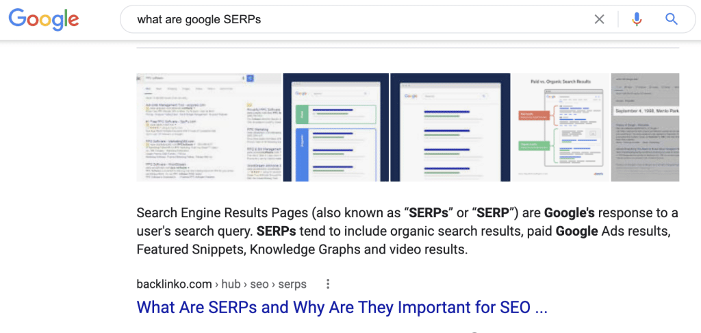 Google Featured snippet for what are google SERPs