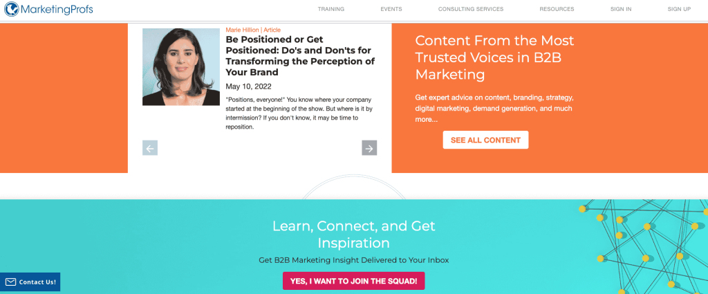 top content marketing blog MarketingProfs screenshot
