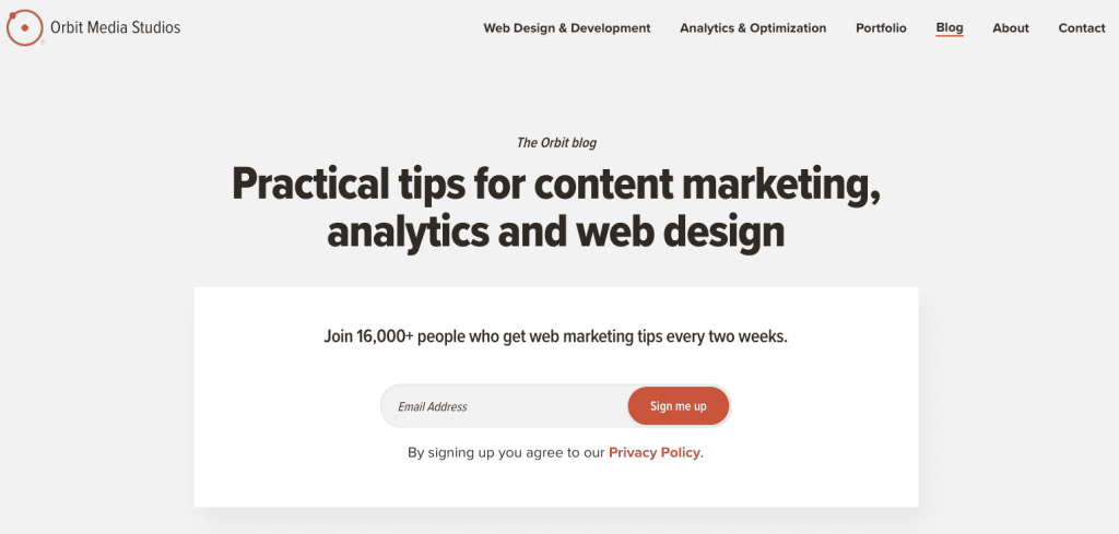 top content marketing blog Orbit Media screenshot