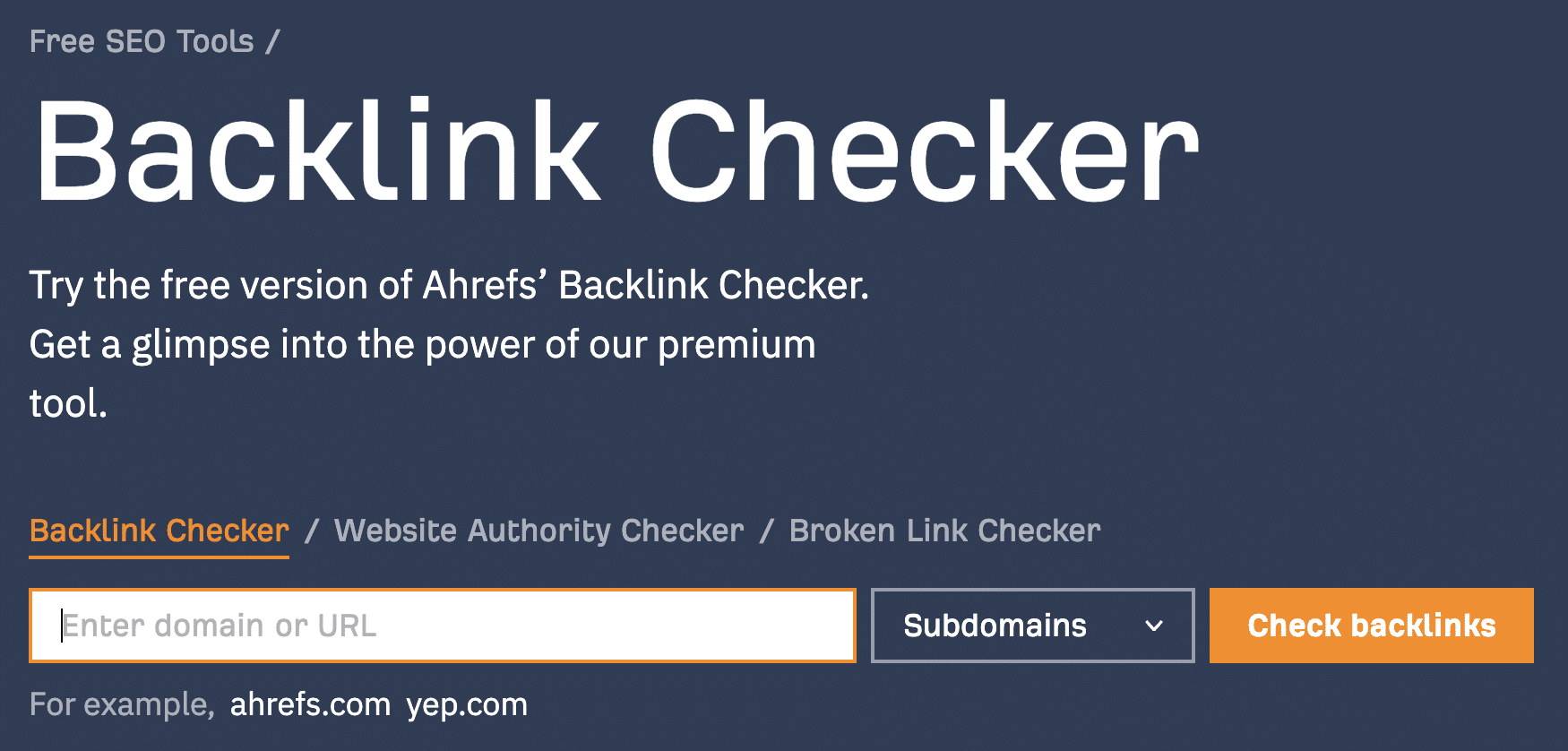 screenshot shows example of backlink checker