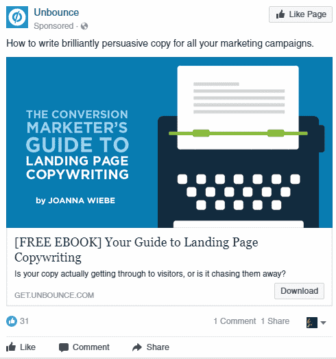 Retargeting ad example from Unbounce.