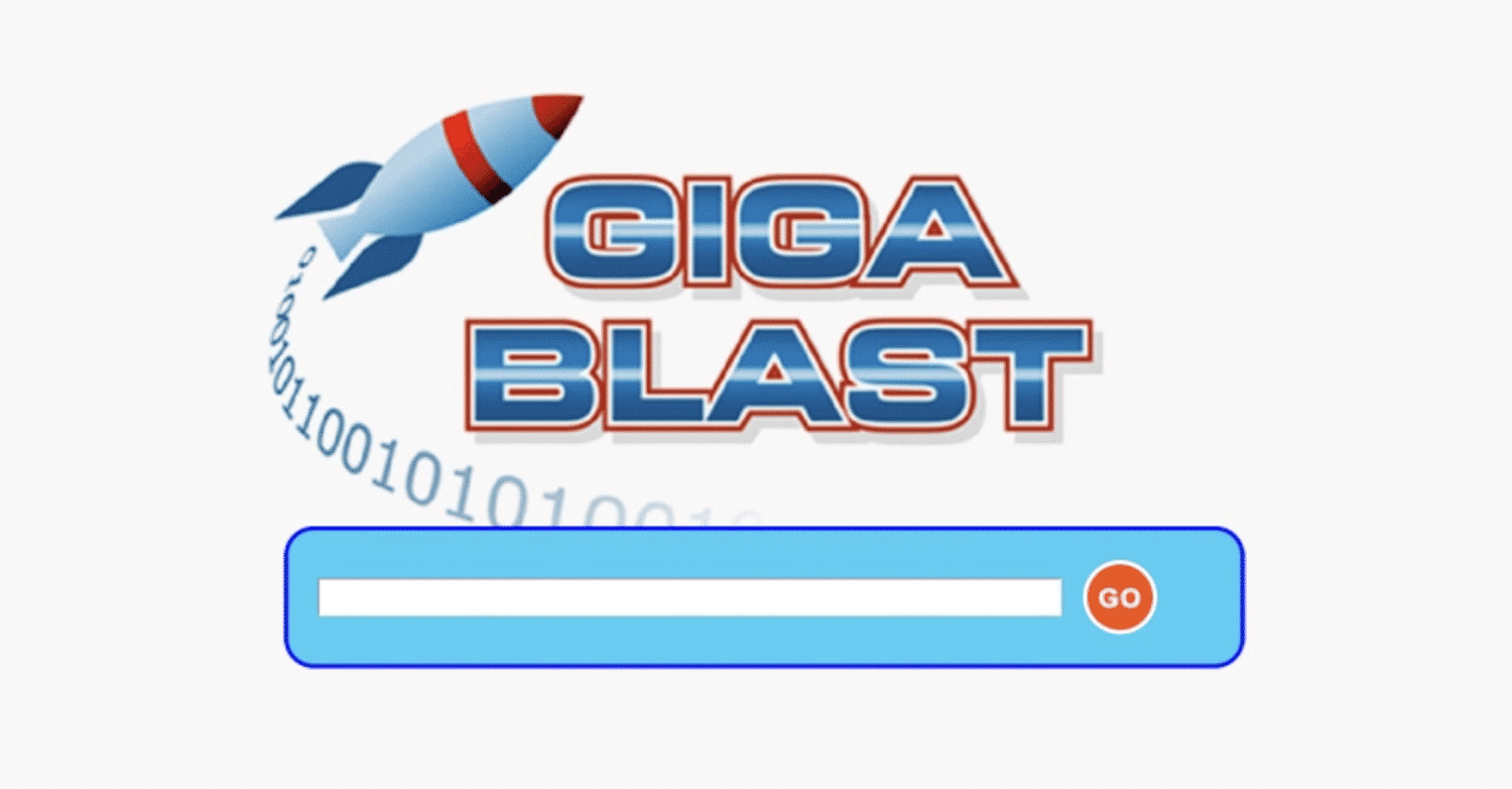 screenshot shows landing page for gigablast search engine