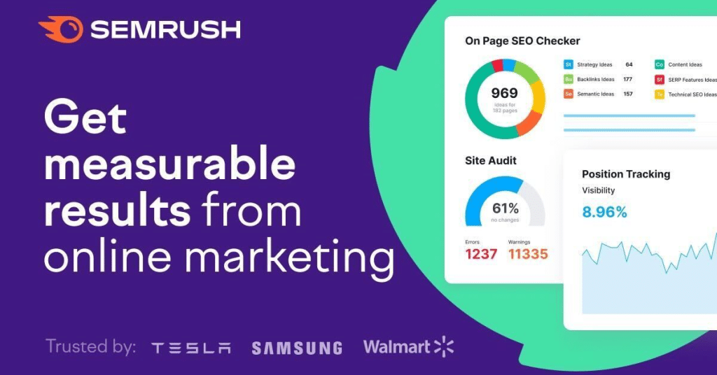 graphic shows Semrush as an example of a helpful content marketing tool