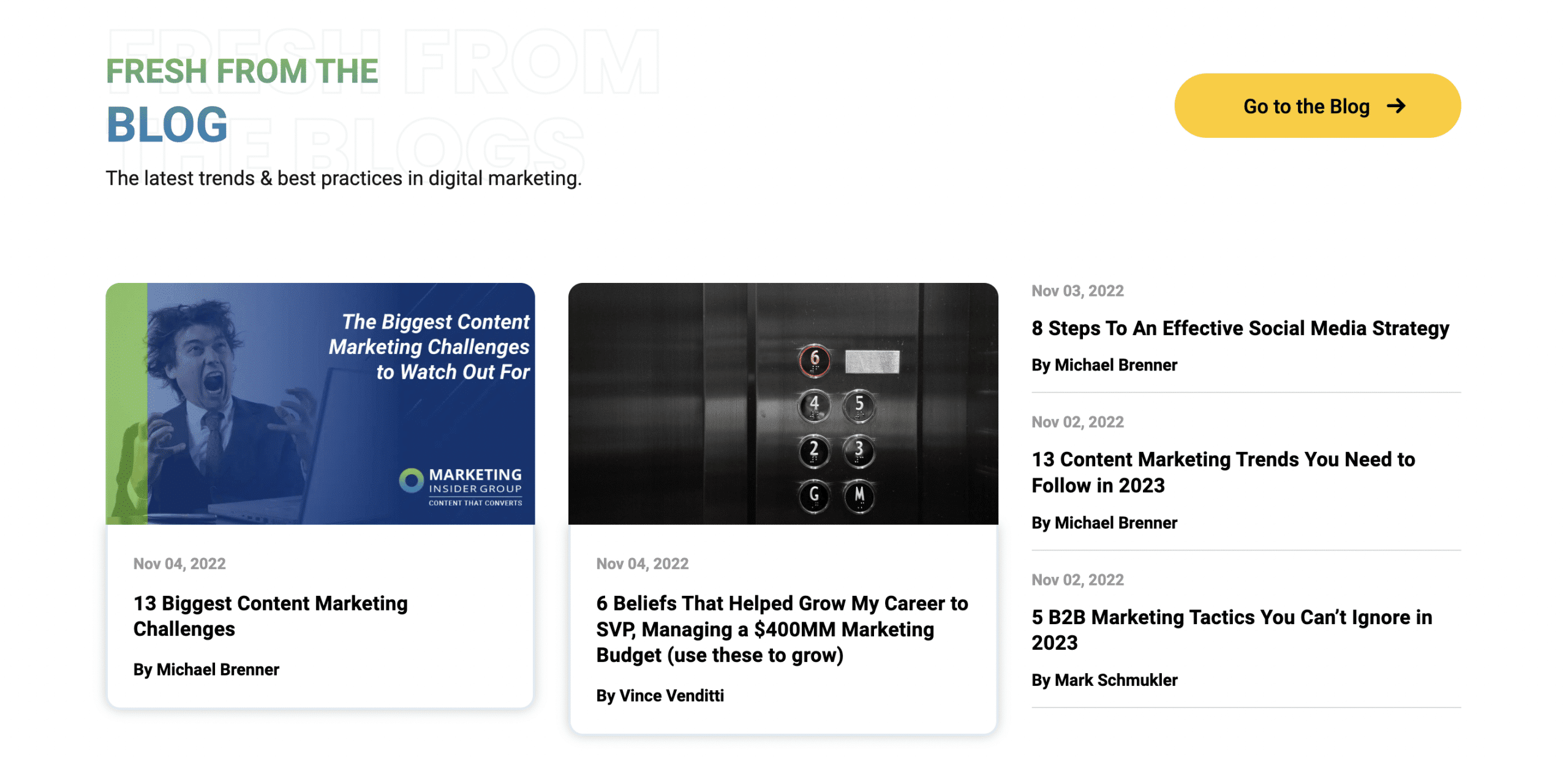 image of featured articles on marketing agency homepage