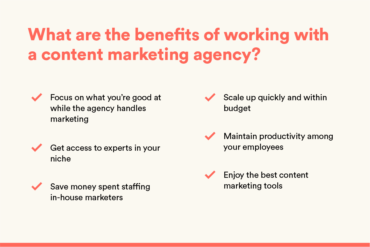 graphic outlines the benefits of working with a content marketing agency