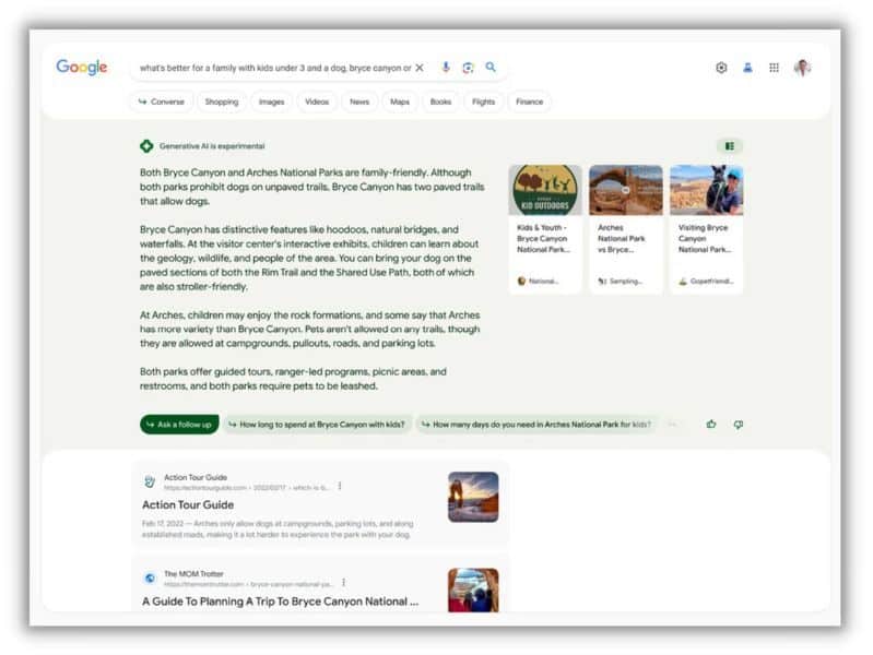 screenshot shows example of Google’s search generative experience