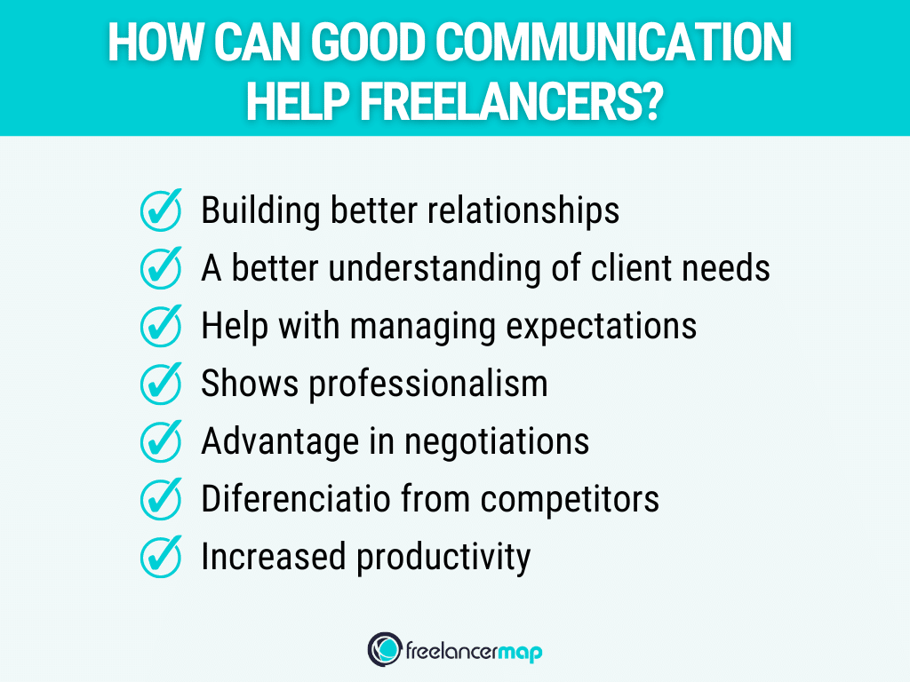 graphic shows 7 ways good communication can help freelancers