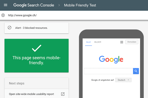 graphic shows example of Google's Mobile-Friendly Test