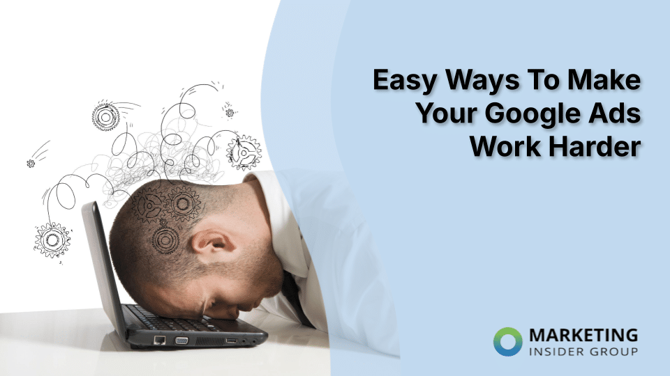 A man with his head rested on his laptop keyword with images of screws and gears above his head